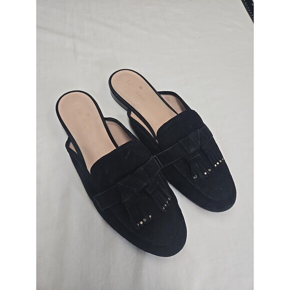 Kate Spade Berkeley‎ Fringe Black Loafer Slides Women’s Size 9.5 B Leather Mules - Picture 2 of 9